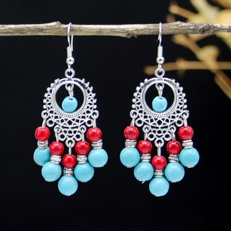 Wholesale All-match Vintage Turquoise Tassel Earrings